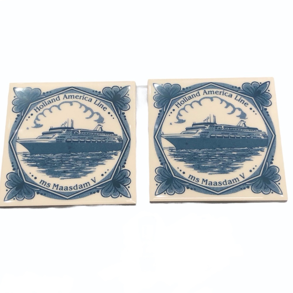 HOLLAND AMERICA LINE MS MAASDAM V CERAMIC TILE COASTERS - SET OF 2